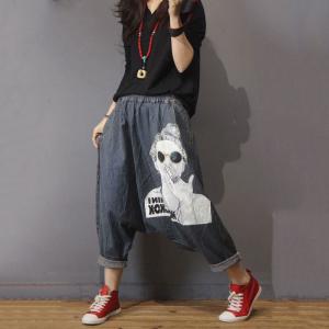 Girl Character Baggy Harem Pants Denim Korean Jeans