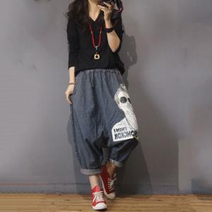 Girl Character Baggy Harem Pants Denim Korean Jeans