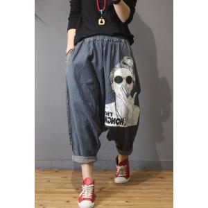 Girl Character Baggy Harem Pants Denim Korean Jeans