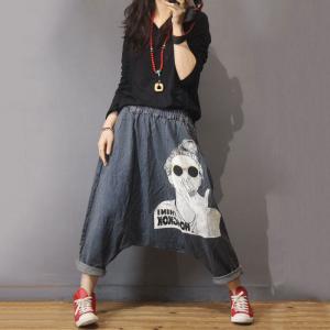 Girl Character Baggy Harem Pants Denim Korean Jeans