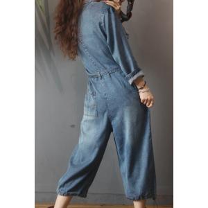 Drawstring Legs Denim Casual Jumpsuits Belted Jean Jumpsuits