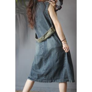 Camouflage Patchwork Long Vest  Womens Denim Waistcoat