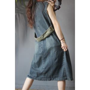 Camouflage Patchwork Long Vest  Womens Denim Waistcoat