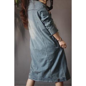 Flap Pockets Fleece Lined Coat Plus Size Denim Winter Coat