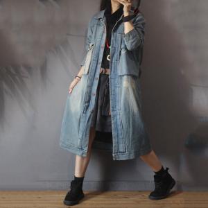 Flap Pockets Fleece Lined Coat Plus Size Denim Winter Coat