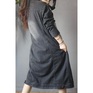 Flap Pockets Fleece Lined Coat Plus Size Denim Winter Coat