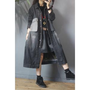 Flap Pockets Fleece Lined Coat Plus Size Denim Winter Coat