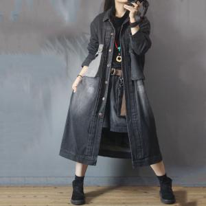 Flap Pockets Fleece Lined Coat Plus Size Denim Winter Coat