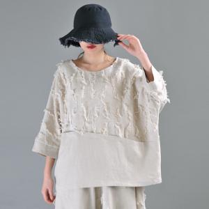 High-End Turtleneck Shirt Linen Fringed Oversized Pullover