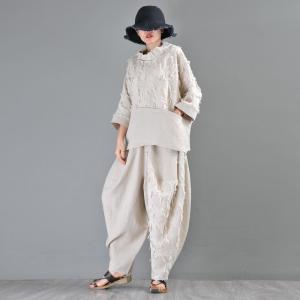 High-End Turtleneck Shirt Linen Fringed Oversized Pullover