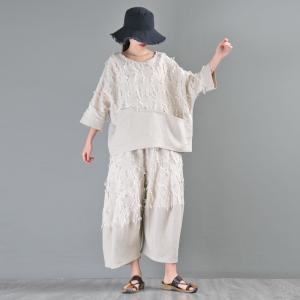 Relax-Fit Dew Retting Linen Tassel Pants Super Comfortable Wide Leg Trousers