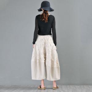 Relax-Fit Dew Retting Linen Tassel Pants Super Comfortable Wide Leg Trousers