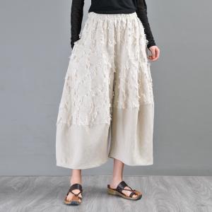 Relax-Fit Dew Retting Linen Tassel Pants Super Comfortable Wide Leg Trousers