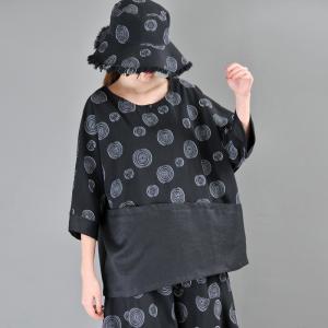 Annual Ring Linen T-shirt Loose Black Designer Pullover