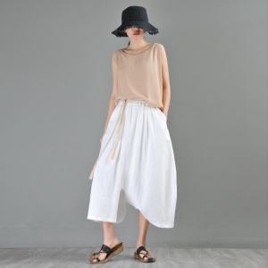 Beach Fashion Linen Harem Culottes Rope Belted Resort Attire