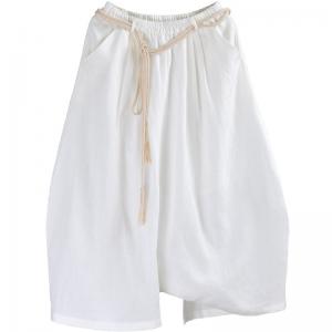 Beach Fashion Linen Harem Culottes Rope Belted Resort Attire