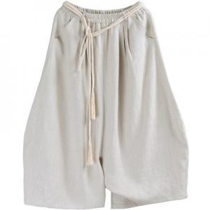 Beach Fashion Linen Harem Culottes Rope Belted Resort Attire