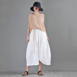 Beach Fashion Linen Harem Culottes Rope Belted Resort Attire