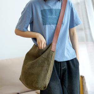 Leather Straps Cotton Linen Bag Versatile Plain Shoulder Bag