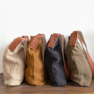 Leather Straps Cotton Linen Bag Versatile Plain Shoulder Bag