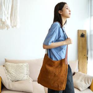 Leather Straps Cotton Linen Bag Versatile Plain Shoulder Bag