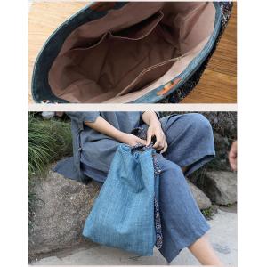 Folk Straps Cotton Linen Bucket Bag for Women