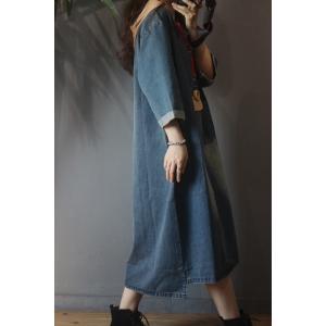 Korean Fashion Patch Pocket Denim Dress Loose Casual Hooded Dress