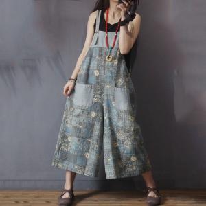 Thin Denim Wide Leg Dungarees Summer Tropical Overalls