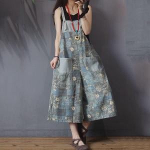 Thin Denim Wide Leg Dungarees Summer Tropical Overalls