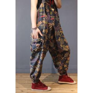 Vintage Leaf Pattern Summer Overalls Womens Bib Overalls