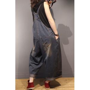 Relax-Fitting Wide Leg Overalls Denim Embroidery Dungarees