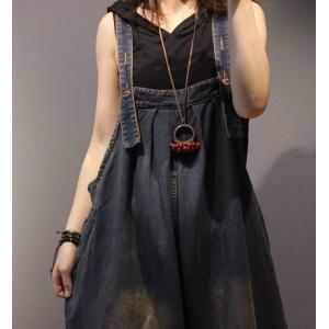 Relax-Fitting Wide Leg Overalls Denim Embroidery Dungarees