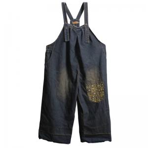 Relax-Fitting Wide Leg Overalls Denim Embroidery Dungarees