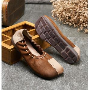 Colored Patchwork Cowhide Leather Flats Comfy Slip-On Shoes