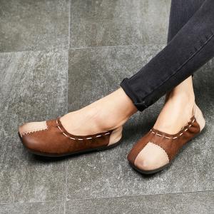 Colored Patchwork Cowhide Leather Flats Comfy Slip-On Shoes