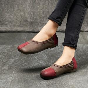 Colored Patchwork Cowhide Leather Flats Comfy Slip-On Shoes