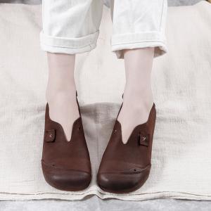 Round Toe Vintage Leather Wedge Cowhide Women Shoes