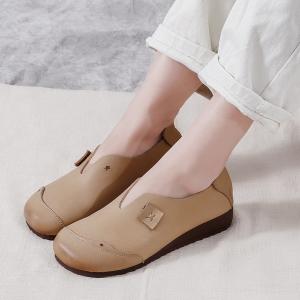 Round Toe Vintage Leather Wedge Cowhide Women Shoes