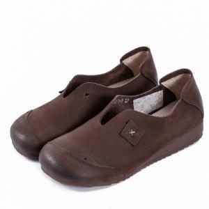 Round Toe Vintage Leather Wedge Cowhide Women Shoes