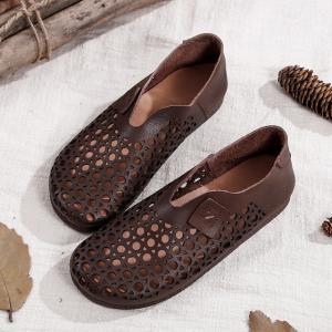 Summer Style Holes Shoes Cowhide Leather Flats Shoes