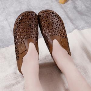 Summer Style Holes Shoes Cowhide Leather Flats Shoes