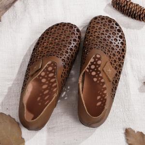 Summer Style Holes Shoes Cowhide Leather Flats Shoes