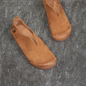 Handmade Leather Slip-On Flats Comfy Plain Granny Shoes