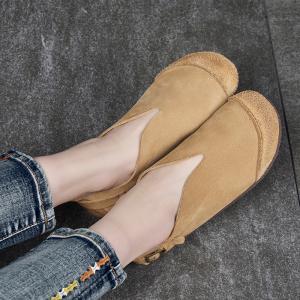 Handmade Leather Slip-On Flats Comfy Plain Granny Shoes