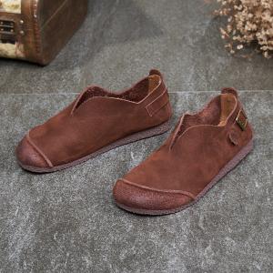 Handmade Leather Slip-On Flats Comfy Plain Granny Shoes