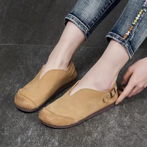 Handmade Leather Slip-On Flats Comfy Plain Granny Shoes