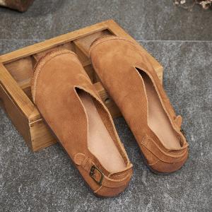 Handmade Leather Slip-On Flats Comfy Plain Granny Shoes