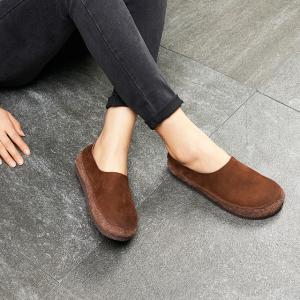 Casual Style Cozy Soft Handmade Shoes Cowhide Leather Vintage Flats