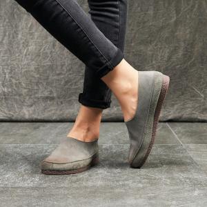 Casual Style Cozy Soft Handmade Shoes Cowhide Leather Vintage Flats