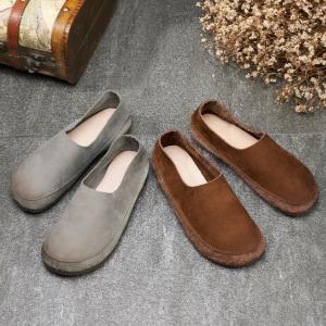 Casual Style Cozy Soft Handmade Shoes Cowhide Leather Vintage Flats